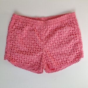 Lilly Pulitzer Kids Pink Shorts Pull On Cotton Eyelet Pom Pom Elastic Large